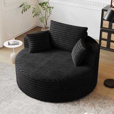 Oversized Round Accent Chair Corduroy Sponge Single Sofa Lounge with Deep Seat and Removable Pillows for Living Room-The Pop Home