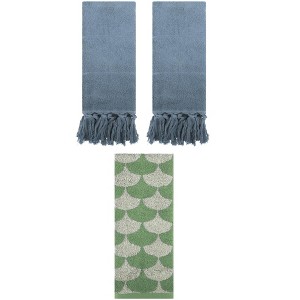 REGALWOVEN 3 Packs Geometric and Solid Absorbent Soft Cotton Hand Towel Set - 1 of 4