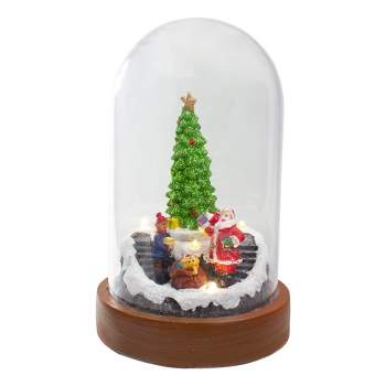 Northlight 7" Lighted Santa and Christmas Tree Cloche Style Decoration