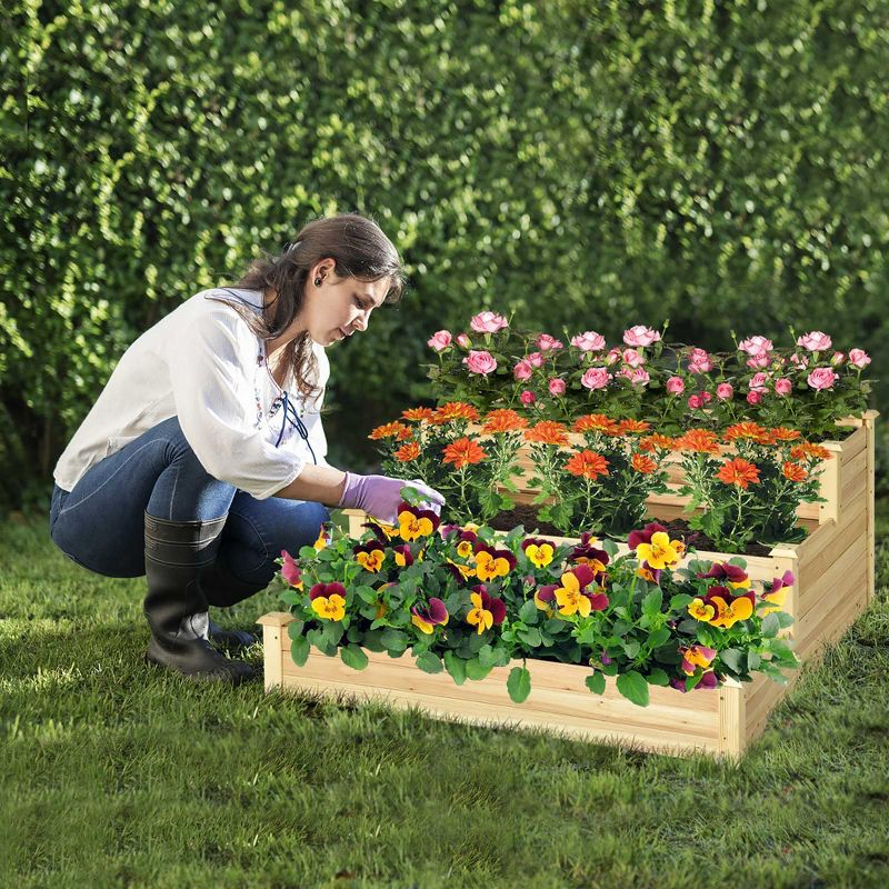Costway 3-Tier Raised Garden Bed Wood Planter Kit for Flower Vegetable Herb 48x 48x 22in, 3 of 11