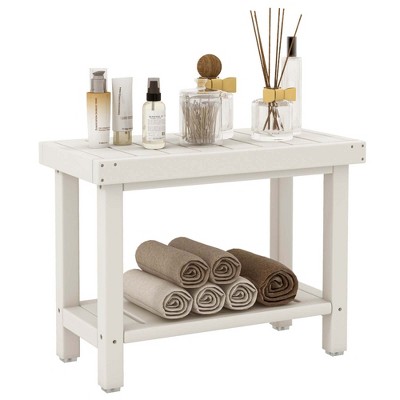 Image of Costway 24" x 12" Heavy Duty Waterproof HDPE Shower Bench Stool with Storage Shelf White