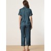 cheibear Women's Satin Button Down Short Sleeve Sleepwear with Long Pants Pajama Set - 4 of 4