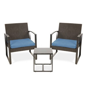 Aoodor 3 Pieces Outdoor Patio Wicker Furniture Set, Modern Rattan Chair Conversation Sets with Coffee Table for Balcony, Porch, Garden, Yard - 1 of 4
