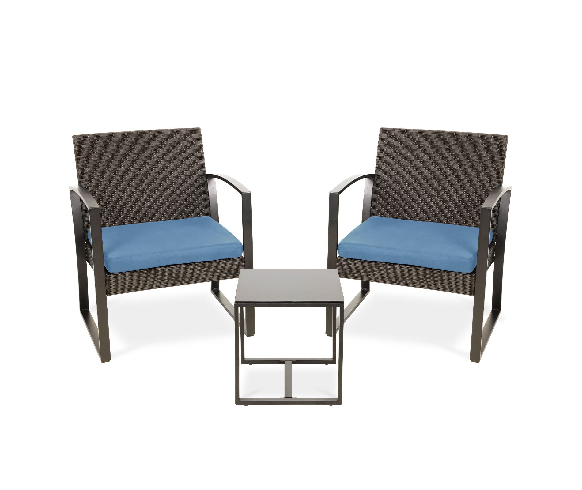 Aoodor 3 Pieces Outdoor Patio Wicker Furniture Set, Modern Rattan Chair Conversation Sets with Coffee Table for Balcony, Porch, Garden, Yard