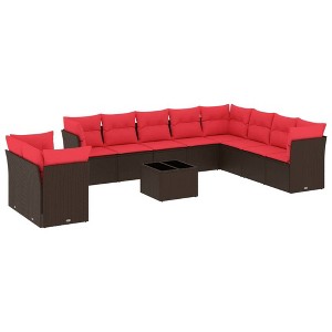 vidaXL 11 Piece Patio Sofa Set with Cushions Brown Poly Rattan - 1 of 4