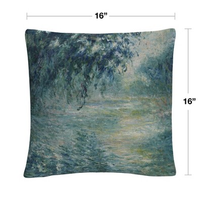 Monet 'Morning On The Seine' 16" x 16" Polyester Outdoor Throw Pillow