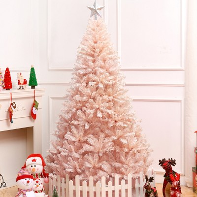 Costway 7ft Pink Artificial Christmas Tree Hinged Full Fir Tree Metal Stand