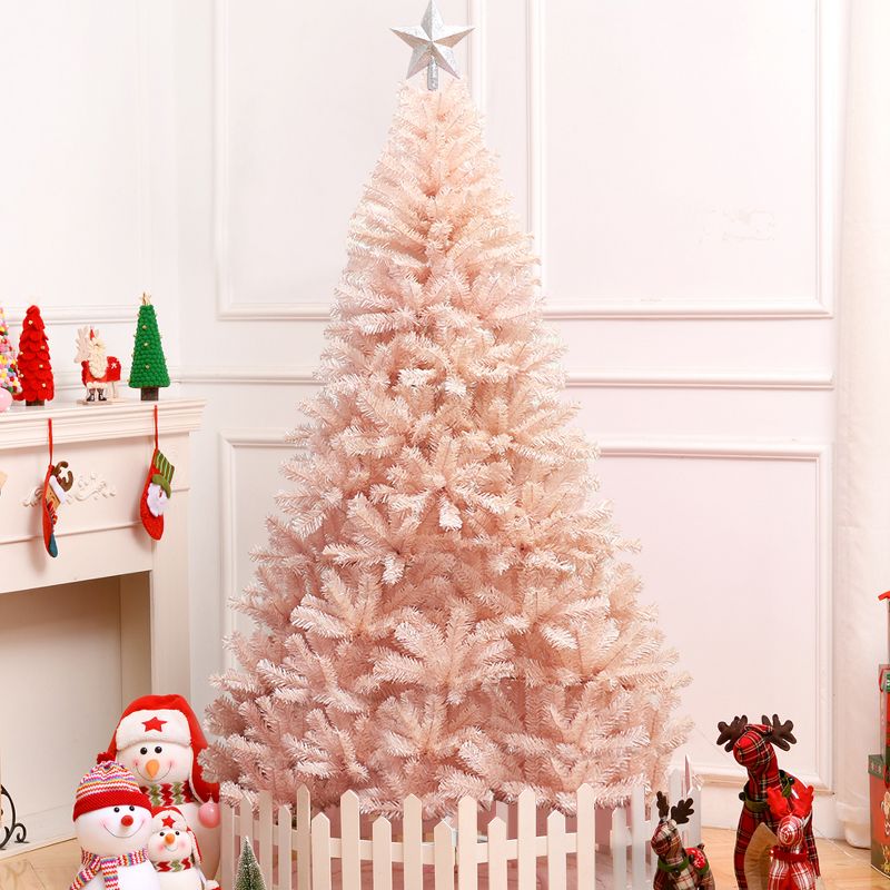 Costway 6ft/7ft Pink Christmas Tree Hinged Full Fir Tree Metal Season, 2 of 11