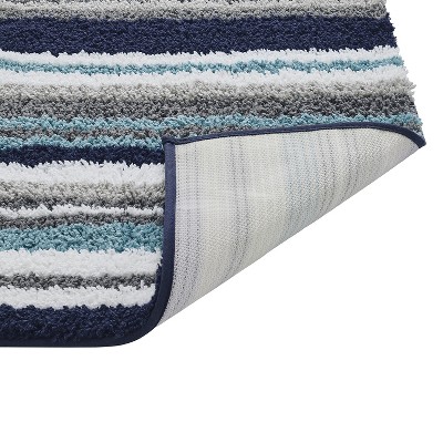 Luxurious 24" x 36" Blue & Gray Polyester Tufted Bath Rug