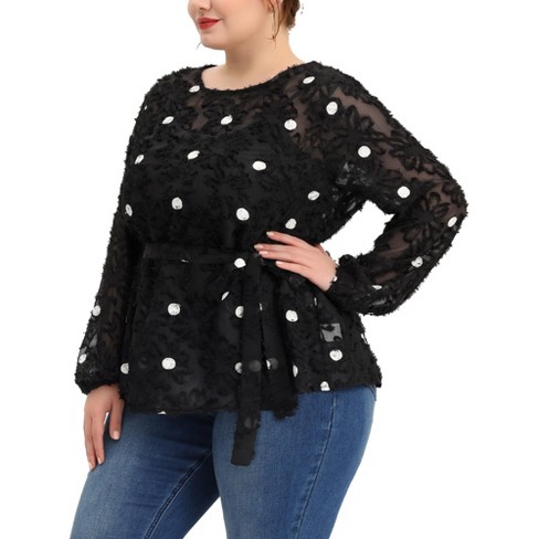 Agnes Orinda Women's Plus Size V Neck Tie Waist Polka Dots Blouse : Target