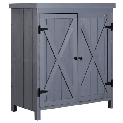 NicBex Outdoor Storage Shed with Lockable Door, Wooden Tool Storage Shed with Detachable Shelves and Pitch Roof