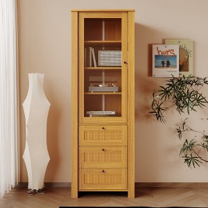 Tall Bookshelf With 3 Drawers, Modern Bookcase Display Storage Shelves With Glass Door, Freestanding Bookcase For Living Room Bedroom Hallway Entrance - 1 of 4