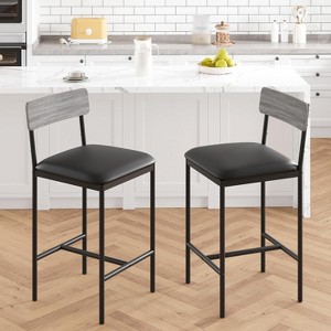 Bar Stools Set of 2, Kitchen Bar Stools with Footrest, 25.5 Inches Upholstered Bar Chairs with Back, 2 Counter Height Barstools - 1 of 4