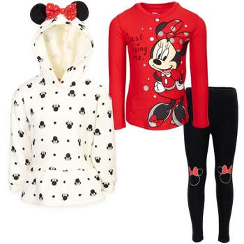 Mickey Mouse & Friends Minnie Mouse Baby Girls Pullover Fleece Hoodie T-Shirt and Leggings 3 Piece Outfit Set Infant