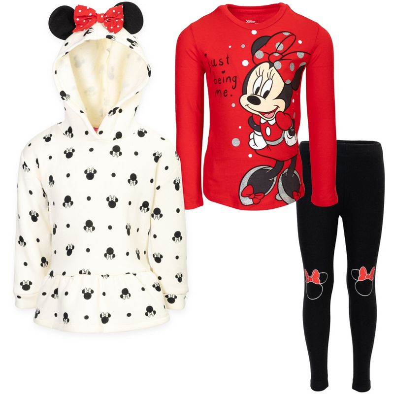 Mickey Mouse & Friends Minnie Mouse Baby Girls Pullover Fleece Hoodie T-Shirt and Leggings 3 Piece Outfit Set Infant, 1 of 8