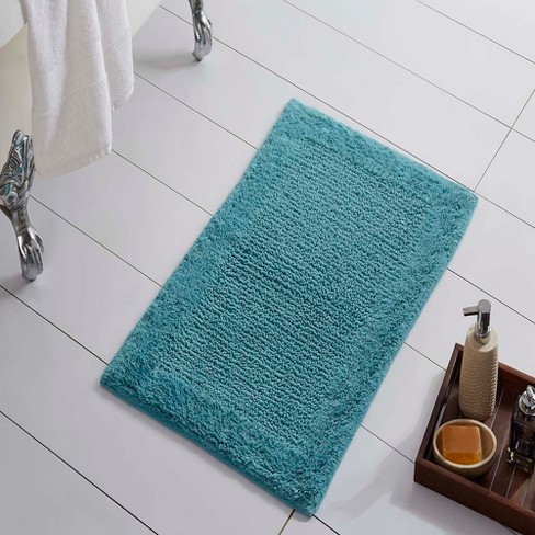 Luxury Home Collection 3 Piece Stone Embossed Solid Color Memory Foam Soft  Bathroom Rug Set Non-Slip with Rubber Backing (Aqua Blue)