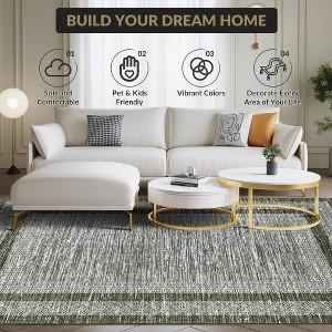 Modern Geometric Bordered Area Rug Non Slip Non Shedding Rug Soft Low Pile Floor Carpet Washable Thin Rug, Contemporary Distressed Rug - 1 of 4