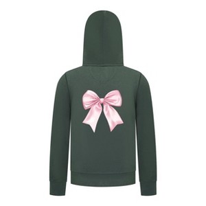 Everyday Kids Girls Collection Pink Bow Zip Up Hoodie – Cute Satin-Style Ribbon Graphic Sweatshirt - 1 of 4