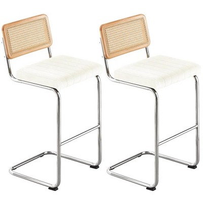 Bekrvio Bar Stools Set of 2/3/4, 26”/30" Barstool with Rattan Back, Velvet-Upholstered & Chrome Frame,Mid Century Modern Kitchen Stool for Island