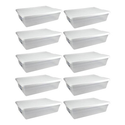 Sterilite 28 Qt Underbed Storage Box, Stackable Bin with Lid, Plastic  Container to Organize, Bedroom, Clear Base and White Lid, 10-Pack