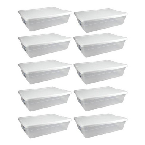  Sterilite 18 Qt Ultra Latch Box Stackable Storage Bin with  Latching Lid, Organize Crafts, Clothes in Closets, Basements, Clear with  White Lid, 24-Pack