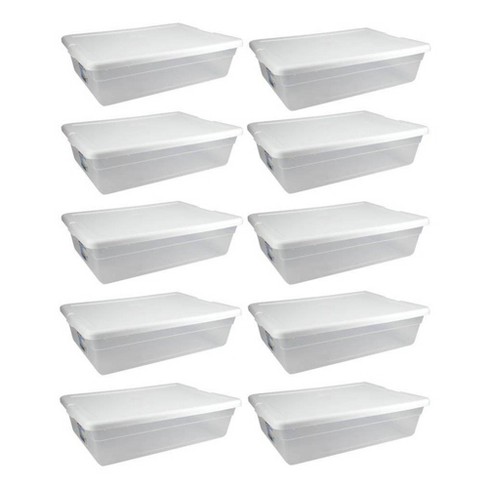 Sterilite 32 Qt Latching Storage Box, Stackable Bin With Latch Lid, Plastic  Container To Organize Clothes Underbed, Clear With White Lid, 12-pack :  Target