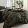 Duvet Cover Set 100 Washed Cotton, Solid Olive Green, Queen, 3 Pieces - 3 of 4