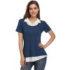 YESFASHION Women's Short Sleeve Contrast Collared Shirts Patchwork Work Blouse Tunics Tops - 2 of 4