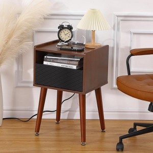 Nightstand with Storage – Mid Century Modern Bedroom Side Table Built-in Charging Station with 2 USB Ports & 2 Power Outlets - 1 of 4