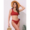 INSPIRE CHIC Women's 3D Rose Floral One Shoulder Ribbed Bikini Sets, Triangle Bottoms Swimwear Bathing Suits 1 Set - 4 of 4