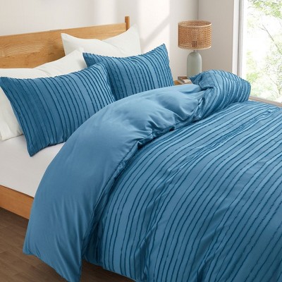 Peace Nest Microfiber Clipped Duvet Cover Set with Stripe Pattern