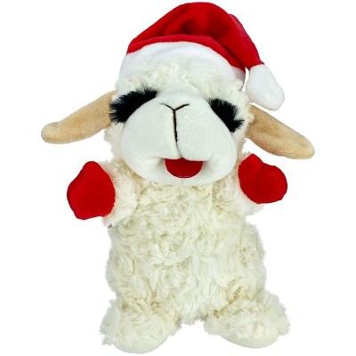 Multipet Wrinkleez Lamb Chop Dog Toy with Santa Hat, Small