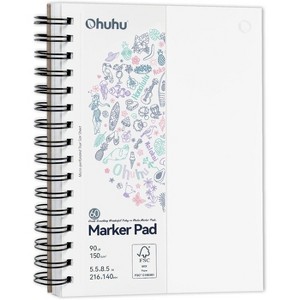 Ohuhu 5.5x8.5 Double Sided Marker Pads Bleedproof -90LB/150GSM Smooth Drawing Paper - 60 Sheets/120 Pages, Spiral Bound Sketchbook for Alcohol Markers - 1 of 4