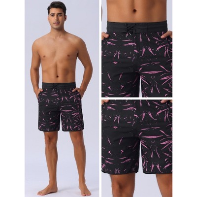 Мужские брюки INSPIRE CHIC Men's Tropical Vocation Elastic Waist Drawstring Hawaiian Print Athletic Swim Trunks Black 32 — фото 4