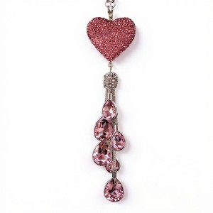 Anna-Kaci Pink Crystal Heart Car Mirror Charm with Teardrop Rhinestone Tassel - Mauve Pink - 1 of 4