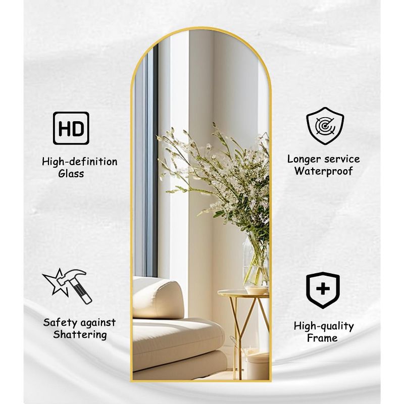 Yeddi Arched Aluminum Framed Floor Mirror,71 Inch Arch Mirror,31.5"x 71" Extra Large Full Length Mirror,Floor Body Mirror with Stand-The Pop Home, 2 of 8