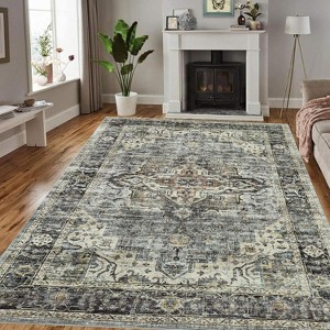 Washable Area Rug Distressed Oriental Print Non-Slip Carpet for Living Room Bedroom Dining Room Ultra Durable and Non-Shedding Floor Mat - 1 of 4