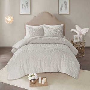 TopComfy Bedding Sets King Cal King 3 Piece Tufted Cotton Chenille Medallion Duvet Cover Set With Soft Texture For Bedroom, Gray, 12.2"*10.24"*11.42" - 1 of 4