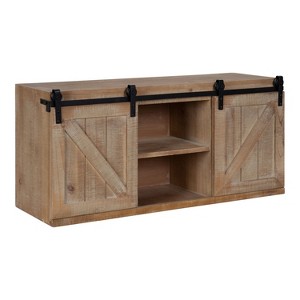 Kate and Laurel Cates Decorative Wood Wall Storage Cabinet with Sliding Barn Doors, 30x10x14, Rustic Brown - 1 of 4