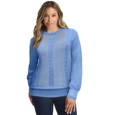 Jessica London Women's Plus Size Cashmere Pointelle Cable Crew