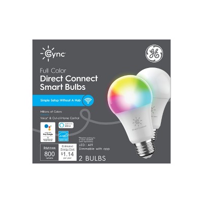 GE 2pk CYNC Smart Color Changing A19 LED Light Bulbs