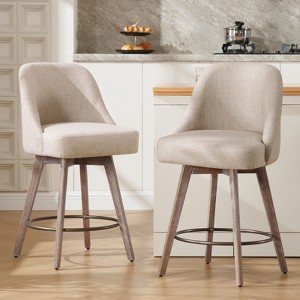 Bekrvio Counter Height Bar Stools, 26" Mid-Century Swivel Barstools with Backs - Linen Upholstered Wood Legs, Kitchen Island Counter Chairs - 1 of 4