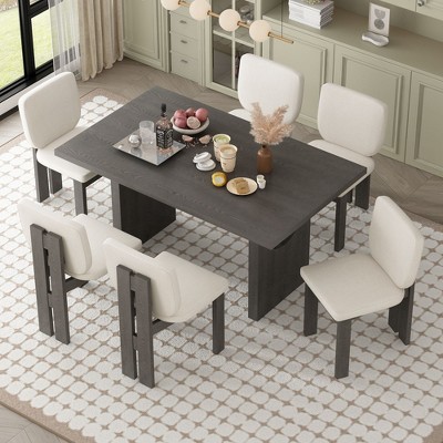 NicBex Dining Table Set for 4 Rustic Kitchen Table with MDF Tabletop, 4 Padded Chairs and Trestle Base for Kitchen and Dining Room