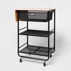 Metal Storage Cart with Mesh Drawer and Wood Top Black - Brightroom™