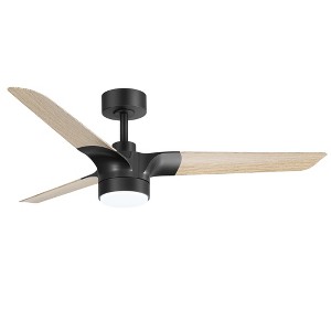 Airsurfer 52" Modern Ceiling Fan with 22W LED Light, 3-Blade Black and Wood Finish, Remote Control, Quiet Motor for Living Room, Bedroom, or Kitchen - 1 of 4