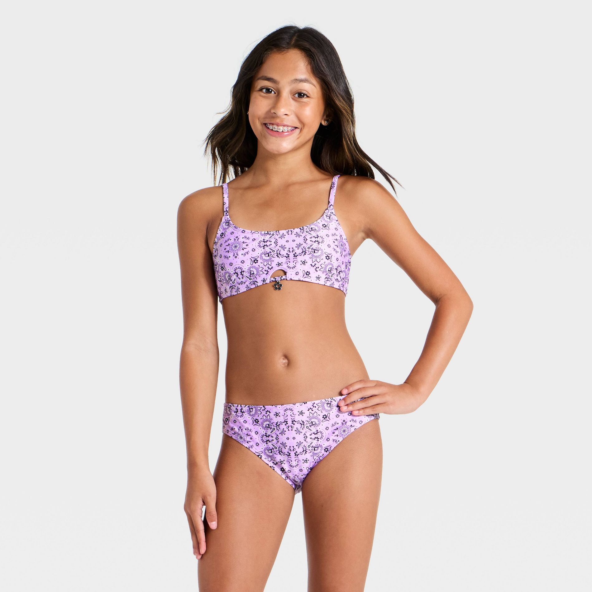 Girls' Paisley Two Piece Bikini Swimsuit - art class™ Purple