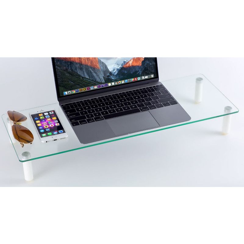 Mount-It! Glass Desktop Monitor Stand Riser | Raised Laptop Stand Organizer | 22 Inches Wide Clear Tempered Glass | Supports up to 44 Pounds, 4 of 9