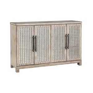Treasure Trove Accents 4 Door Credenza: Mirrored Fretwork, Pine Surface, No Assembly Required - 1 of 4