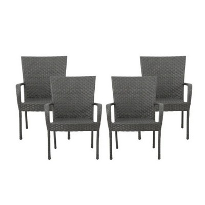 Grungis Stacking Outdoor Dining Chairs,PE Wicker Patio Chairs with Curved Armrests,Space-Saving Rattan Dining Chairs,2pc/4pc