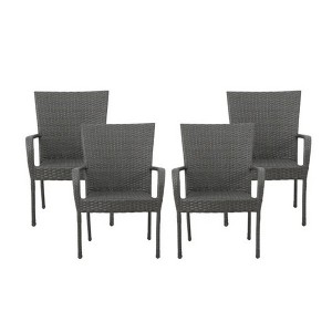 Grungis Stacking Outdoor Dining Chairs,PE Wicker Patio Chairs with Curved Armrests,Space-Saving Rattan Dining Chairs,2pc/4pc - 1 of 4